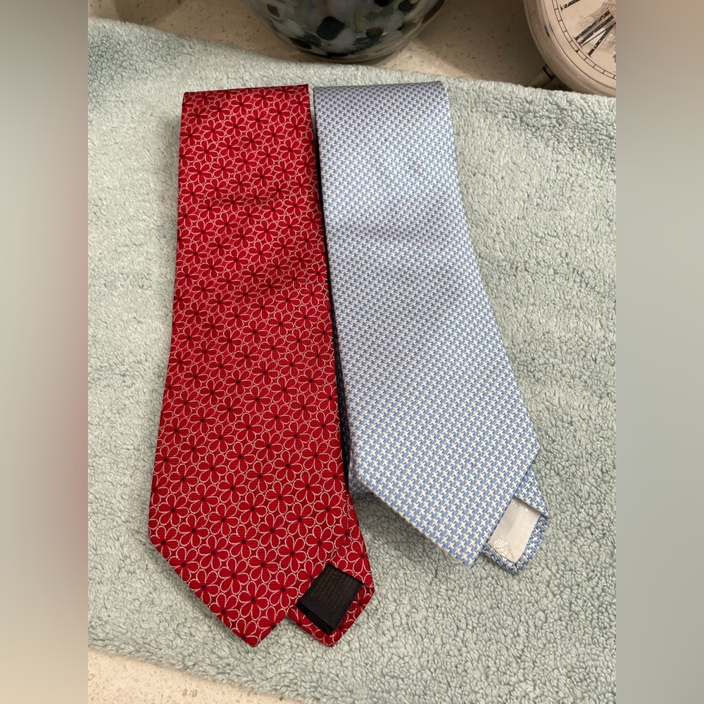 2 Brooks Brothers Red Floral and Light Blue Patterned Neckties
